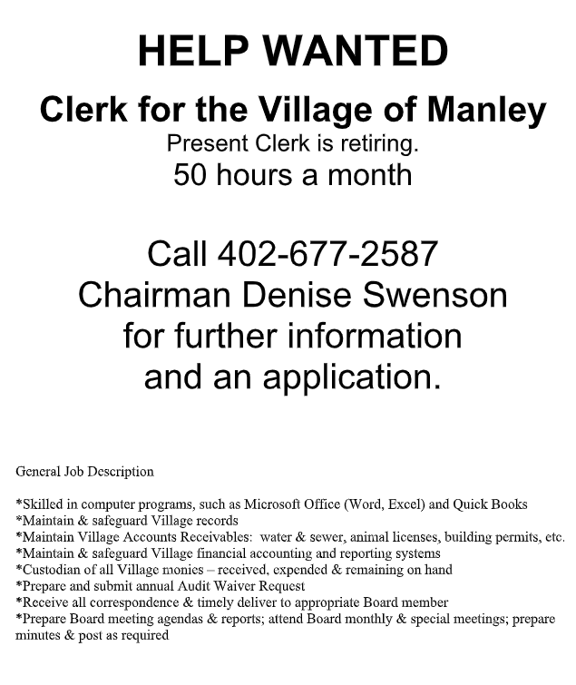 Manley clerk job