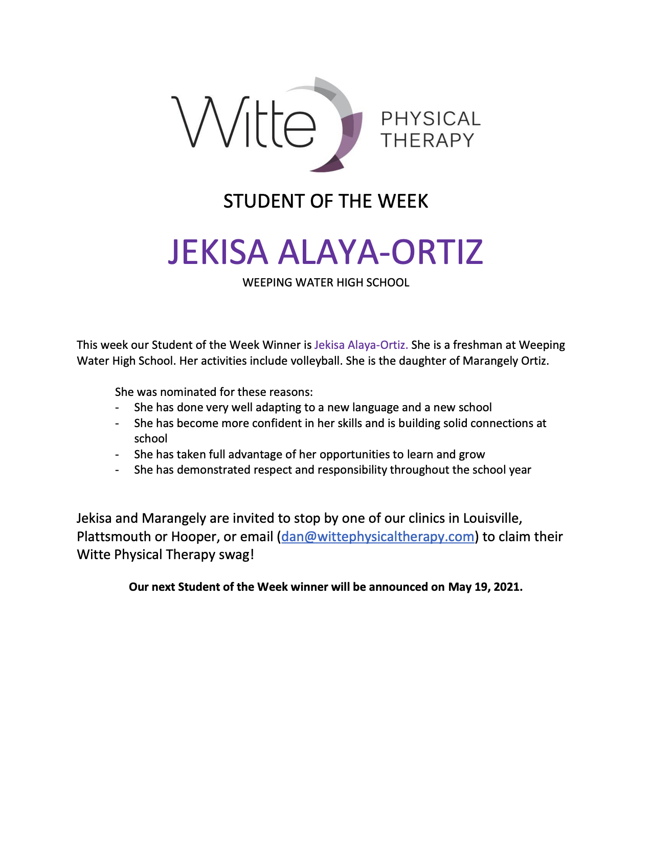 Student of the Week Selection 15