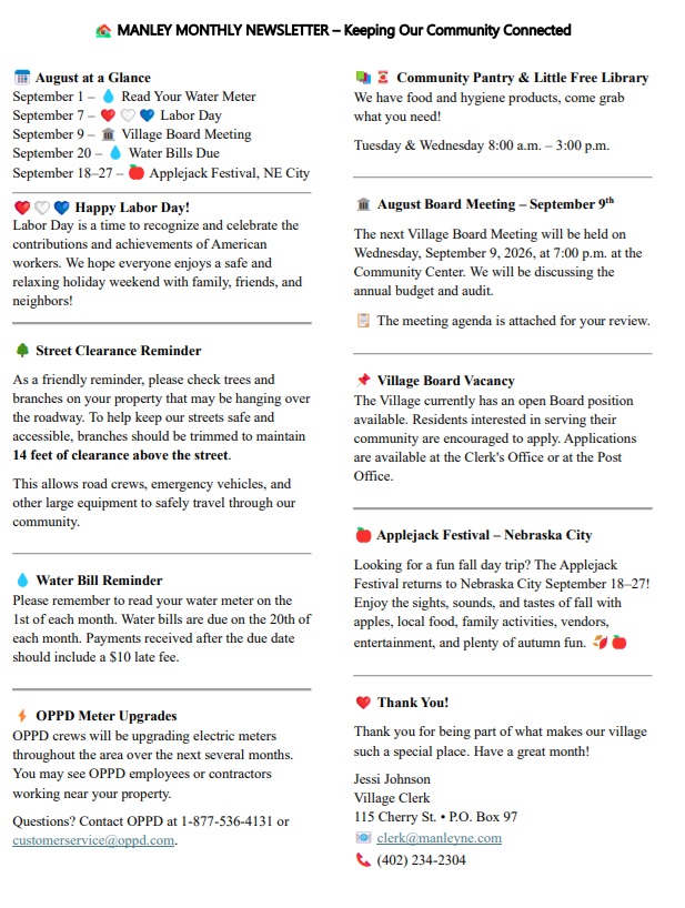 Manley September Newsletter